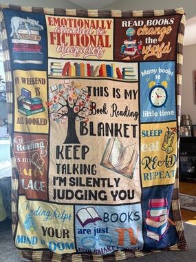 Book Reading Blanket Throw - Multicolor Cozy Novel-Themed Throw